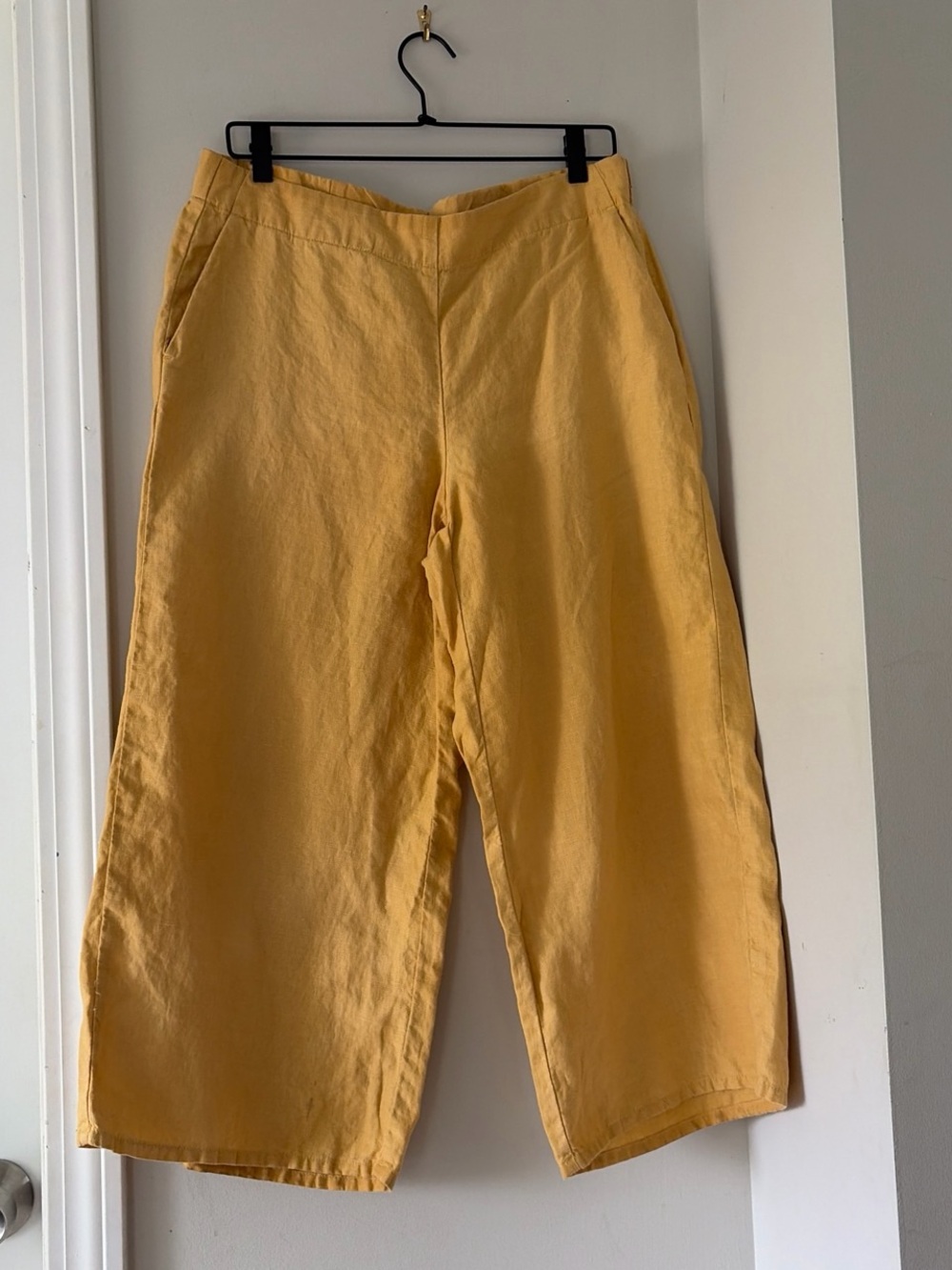 J. Jill Golden Yellow Cropped Wide-Leg Linen-Blend Pants